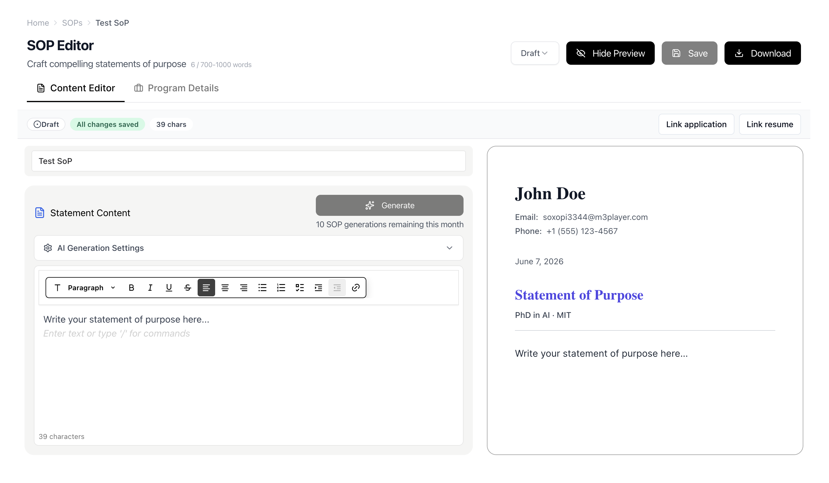 CareerKor SOP editor